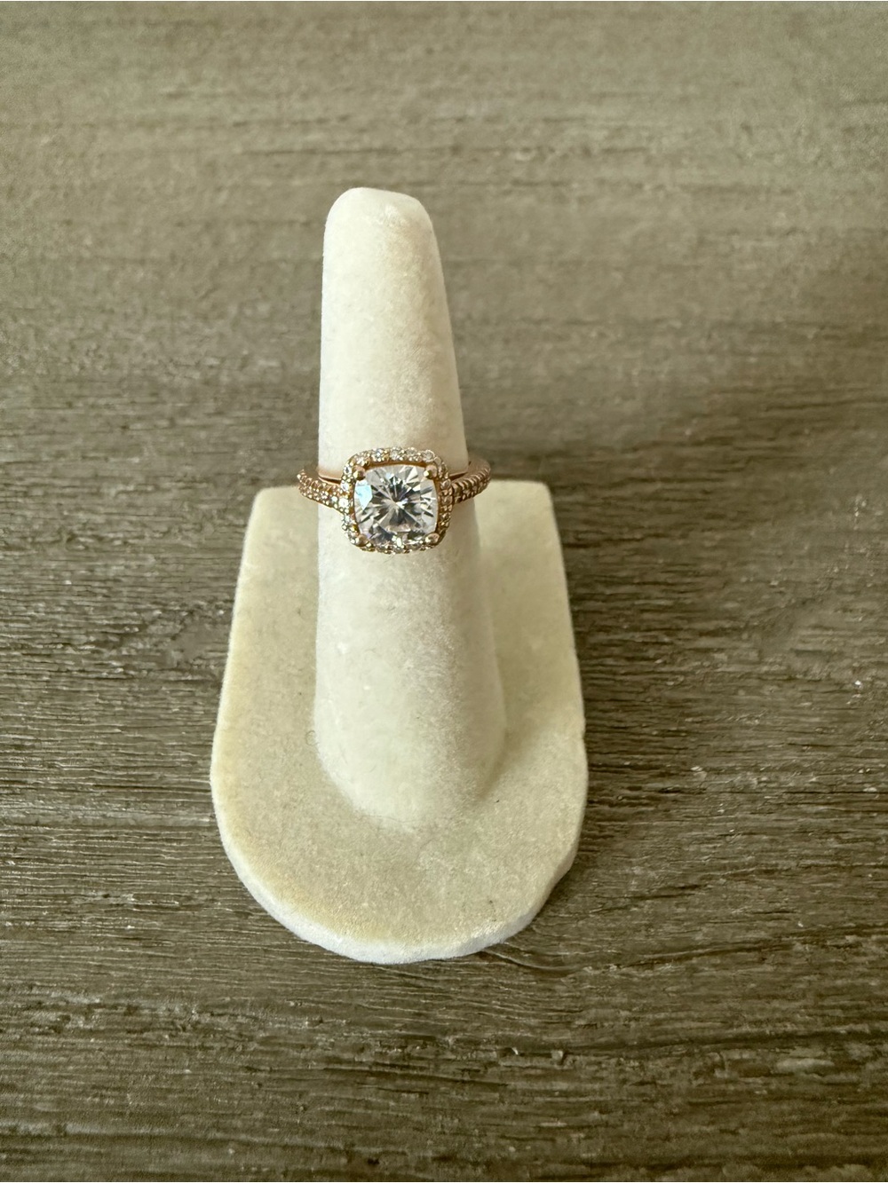 Charles & Colvard Forever One 1.97 CTW Cushion Moissanite Halo 14K Rose Gold Sz5